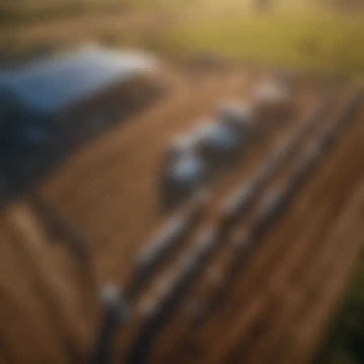 Aerial view of modern livestock farm showcasing sustainable practices.