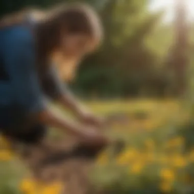 Person planting bee-friendly flowers in a garden