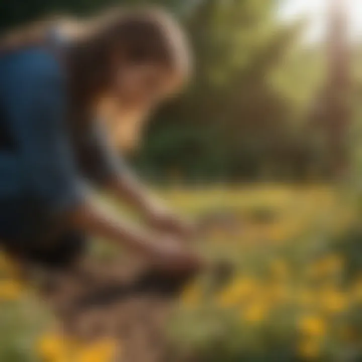 Person planting bee-friendly flowers in a garden