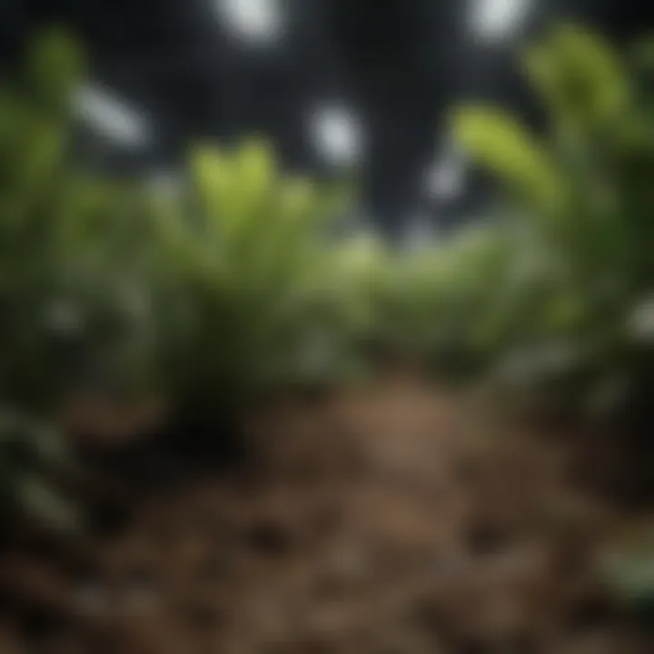 Detailed view of plants under LED lighting conditions