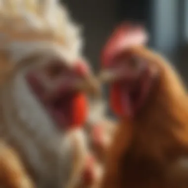 Close-up of a chicken exhibiting distinct temperament and behavior