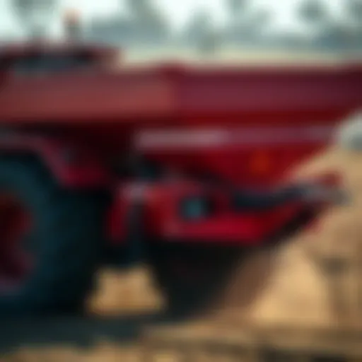 Close-up view of a PTO manure spreader in action