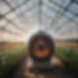 Illustration of a recirculating heater system in a greenhouse