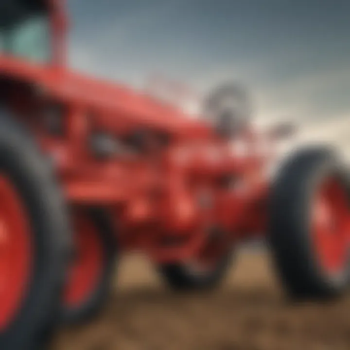 Close-up of agricultural equipment displayed at the auction, highlighting its features and condition.