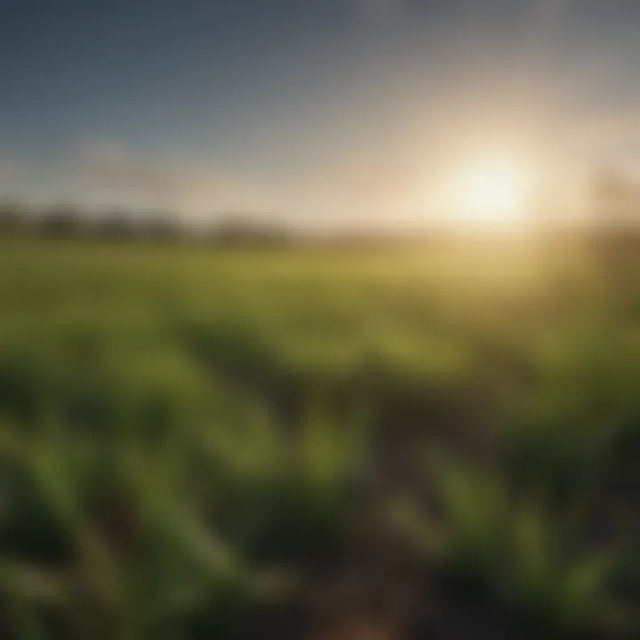 Lush ryegrass field in spring under bright sun