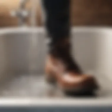 Close-up of sanitizing solution in a boot bath