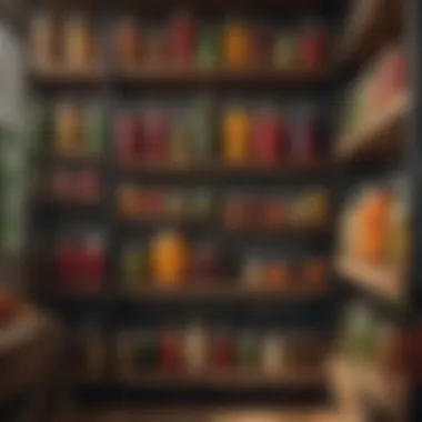 A well-organized pantry with preserved jars of fruits and vegetables