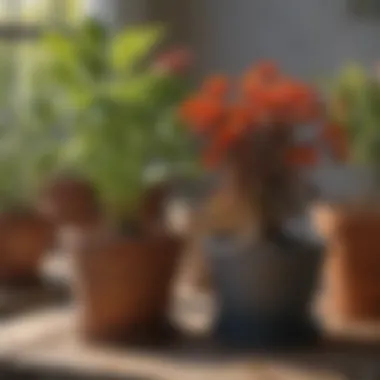 Traditional vs Self-Watering Fabric Pots Comparison of traditional pots versus self-watering fabric pots in a gardening setup