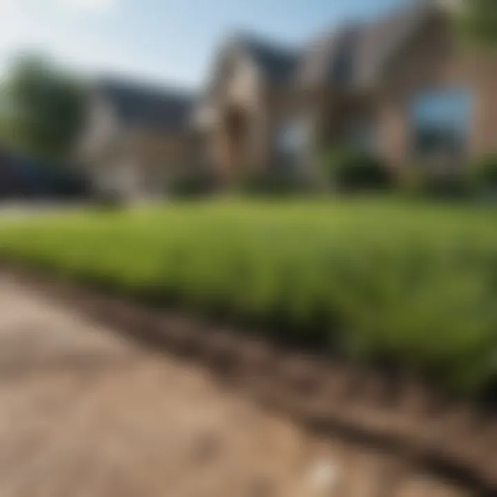 Installation of sod grass on a residential property in Houston.