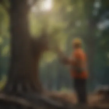 A professional team safely removing a damaged tree with equipment
