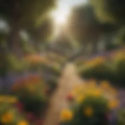 A vibrant garden filled with diverse flowers attracting various bee species.