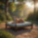 Elevated dog bed in a serene outdoor setting