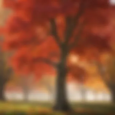 A vibrant American red maple tree displaying its beautiful foliage