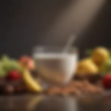A bowl of whole milk with a variety of fruits and nuts