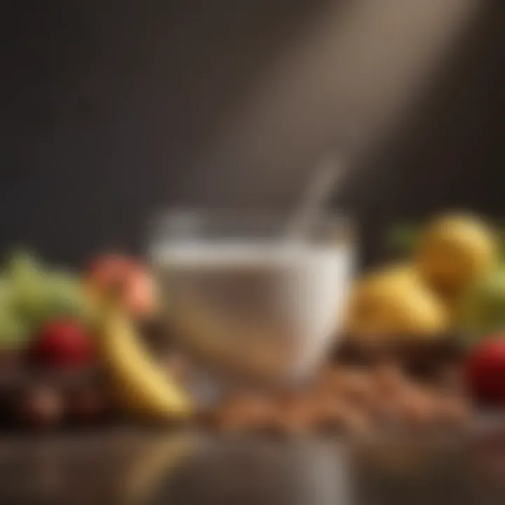 A bowl of whole milk with a variety of fruits and nuts