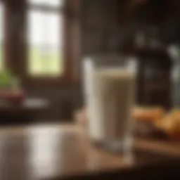 A glass of whole milk on a rustic wooden table