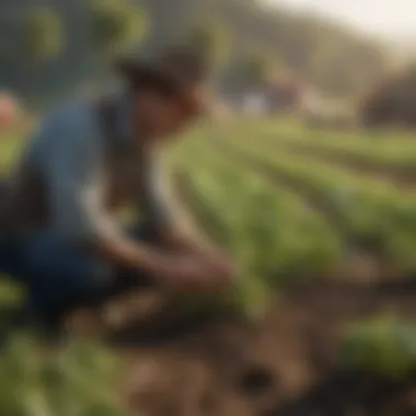 A farmer inspecting sustainable farming practices, highlighting eco-friendly methods.