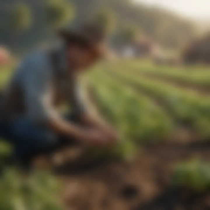 A farmer inspecting sustainable farming practices, highlighting eco-friendly methods.