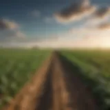 A thriving agricultural field showcasing GMO crops under a bright sky