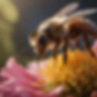 A close-up view of a bee collecting nectar from a vibrant flower.