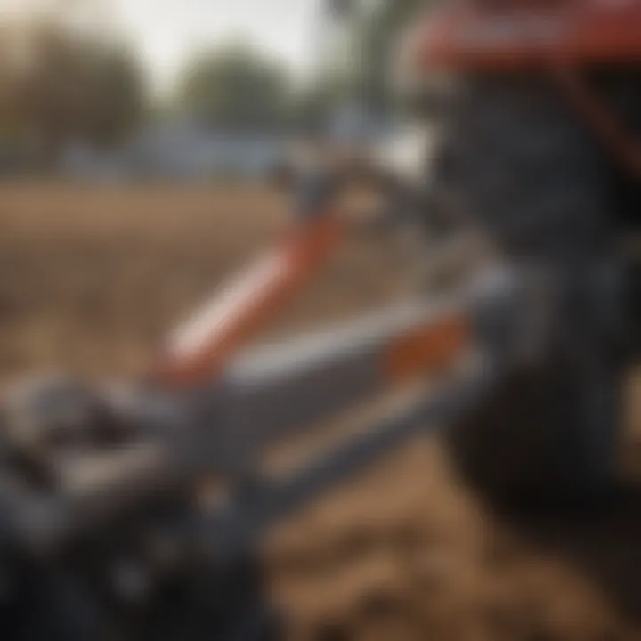 Components of a front three point hitch system laid out