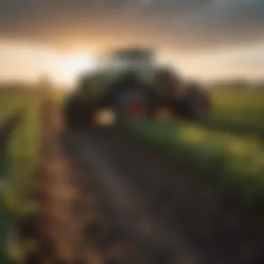 Modern agricultural robots working in a field.