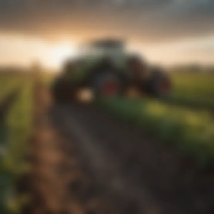 Modern agricultural robots working in a field.