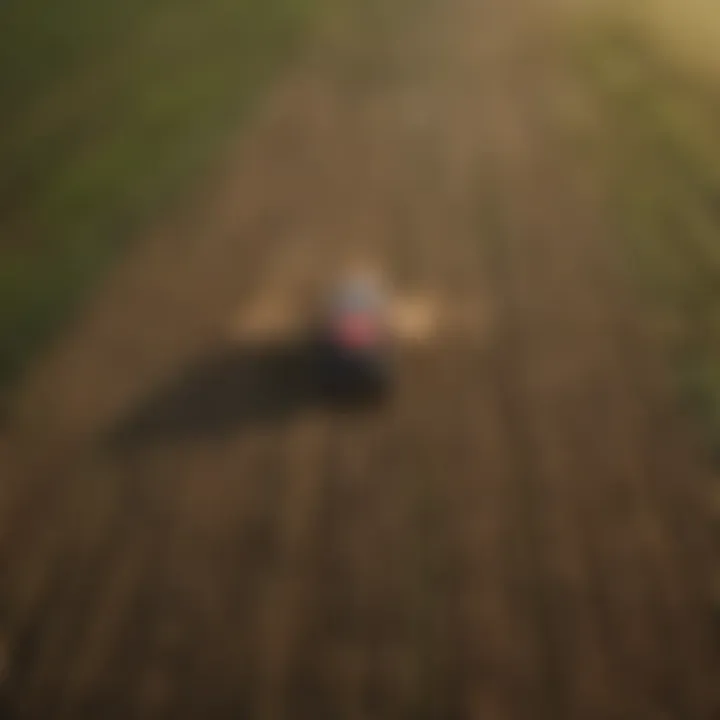 Aerial view of a precision farming field with advanced technology.