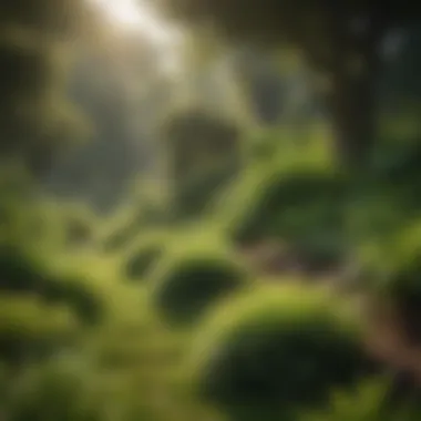 Diversity of Greenery in Shaded Environments Diverse green shades in a shaded landscape