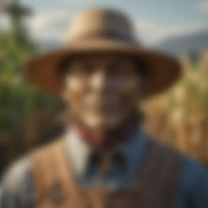 Various types of scarecrows in an agricultural setting