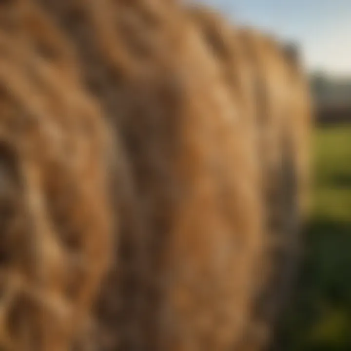 Close-up of a hay net filled with high-quality hay