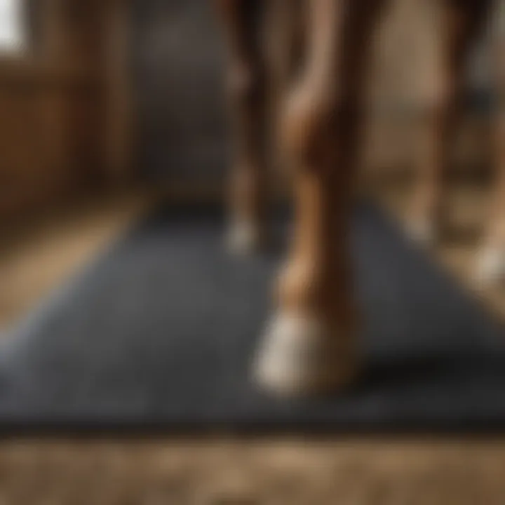 Thick rubber horse stall mat providing comfort to a horse