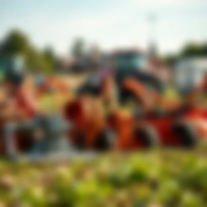 Variety of Tilling Attachments for Mowers Different types of tilling attachments displayed together