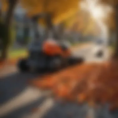Efficient Leaf Collection with Trac Vac Trac Vac system efficiently collecting leaves in a residential area