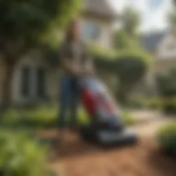 A Trac Vac leaf vacuum system in a landscaped garden