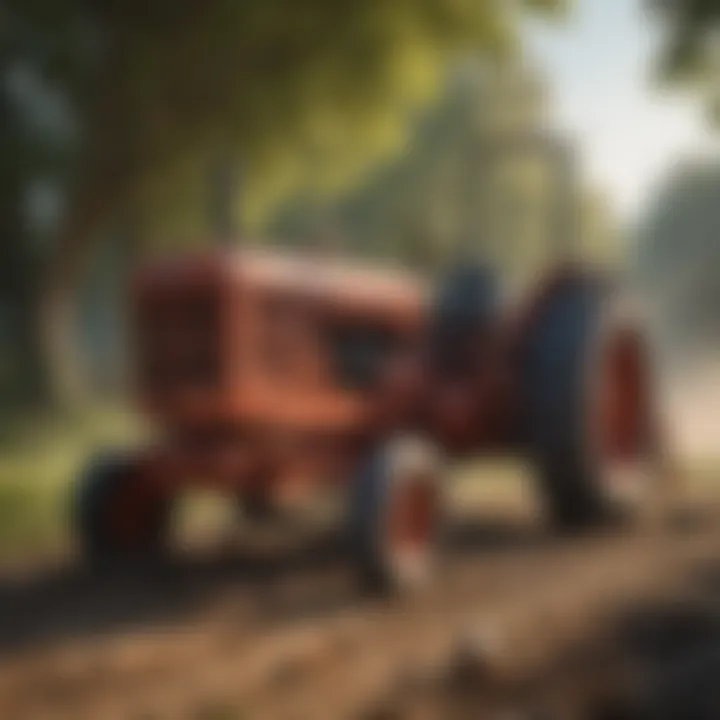 Tractor powered wood splitter in action on a farm