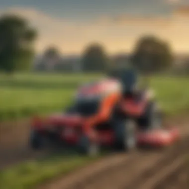 The Troy zero turn mower in action on a well-maintained agricultural field.