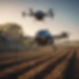 Futuristic agricultural technology showcasing drone monitoring