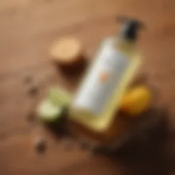 A close-up of anti-B shampoo ingredients displayed on a wooden surface