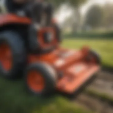 Illustration of a blade blocker on a walk behind mower