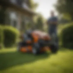 Compact stand-on mower in action on a lush lawn