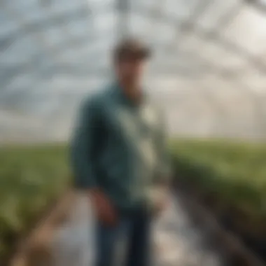 Effective Use of Clear Tarps in Greenhouses A farmer utilizing clear tarps in a greenhouse setting