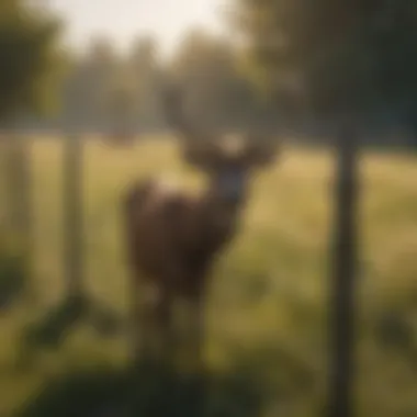 Maintenance of Deer Fence for Crop Protection Well-maintained deer fence protecting crops from wildlife
