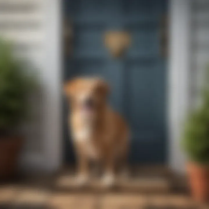 A dog happily using its door to enter and exit its house