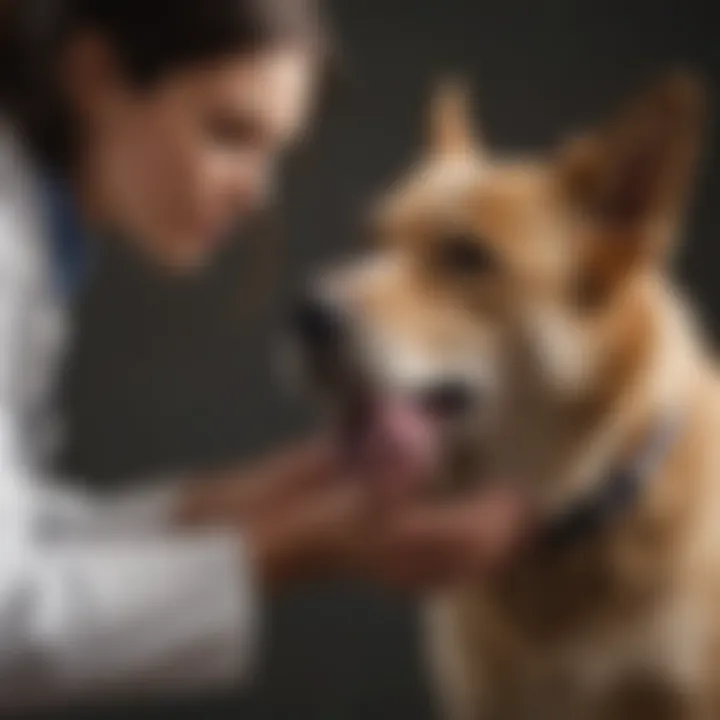 A veterinarian examining a dog's skin