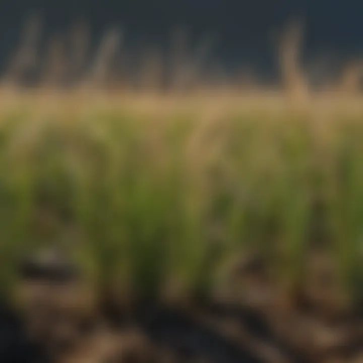 A close-up view of dormant grass blades showing their color change and texture.