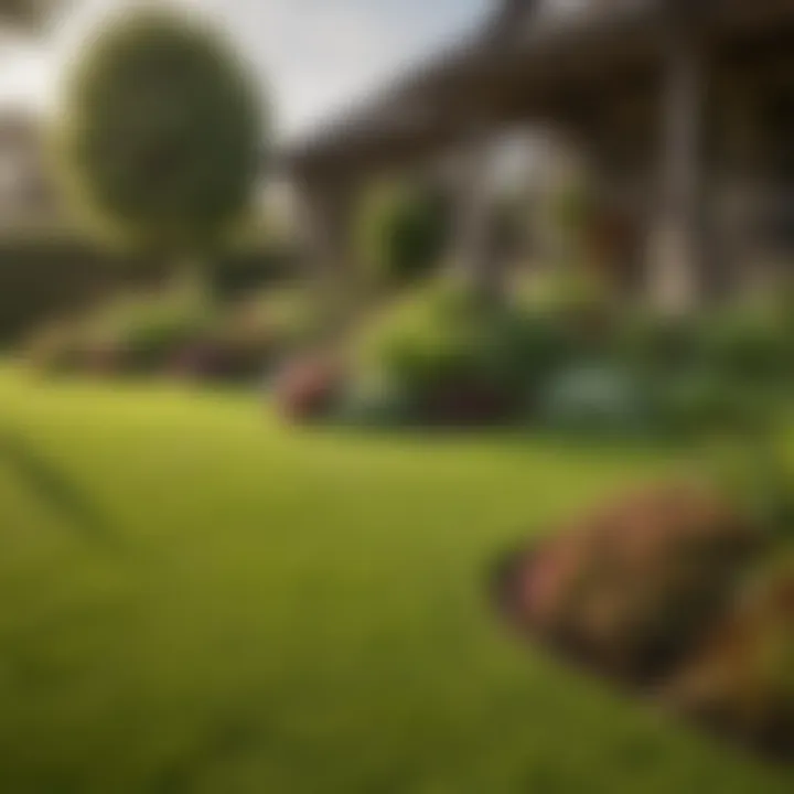 A landscape showcasing a well-maintained lawn with both dormant and flourishing grass.