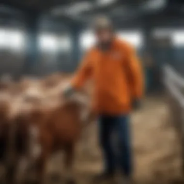 A farmer examining the coat of livestock after using EQYSS Conditioner.