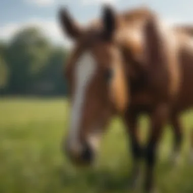 A healthy horse grazing in a lush field, symbolizing livestock wellness.