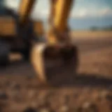 Close-up view of an excavator digger's bucket working on a farm